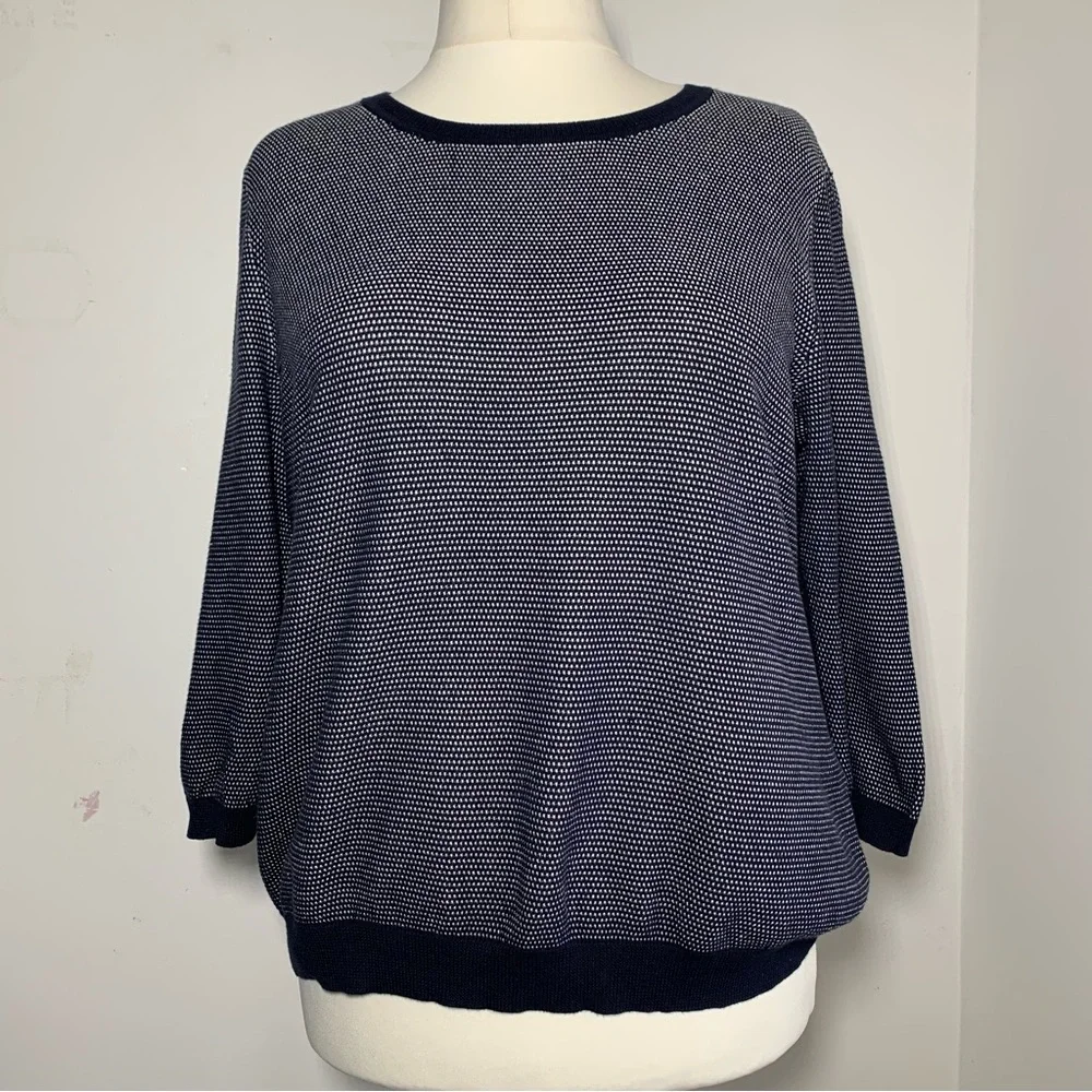 Peter Hahn Women's Knit Jumper Navy White Mix Long Sleeve Pullover Casual UK 22 - Picture 13 of 15